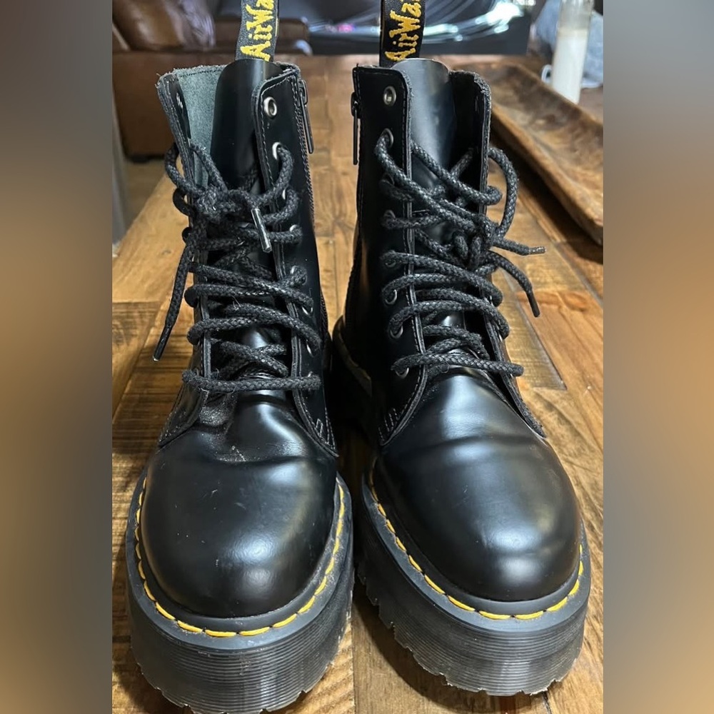Dr. Martens Black Combat Boots with Yellow Stitching